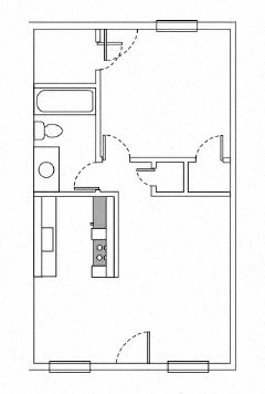 Floor plan for 1 bed, 1 bath, 660 sqft